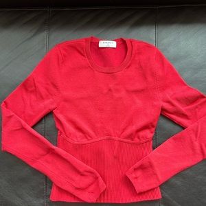 Aritzia Babaton sculpt knit empire long sleeve in miracle red XS